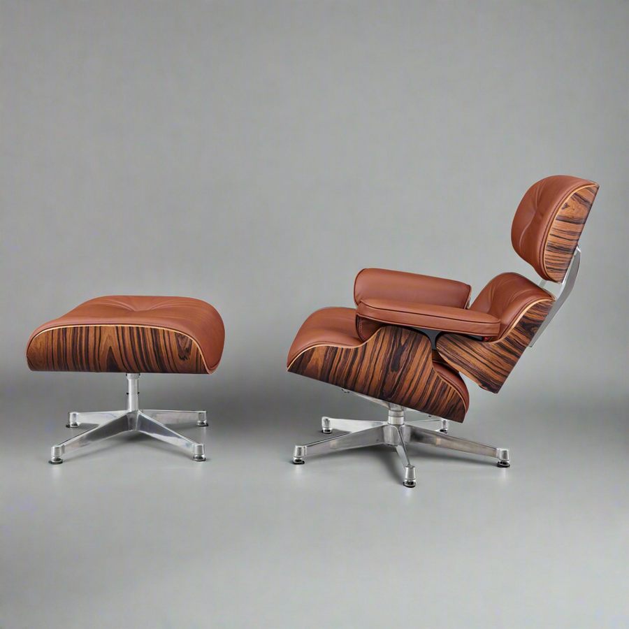 Eames Inspired Iconic Style Lounge Chair & Ottoman in Rose Wood Chocolate Brown