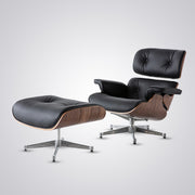 Eames Inspired Mid-Century Lounge Chair & Ottoman – Walnut Wood & Tan Brown | Luxe Furnishes