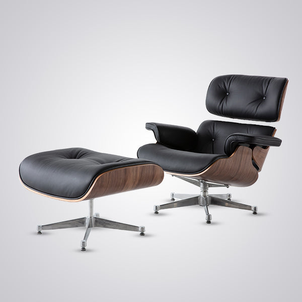 Eames Inspired Mid-Century Lounge Chair & Ottoman - Walnut Wood & Chocolate Brown