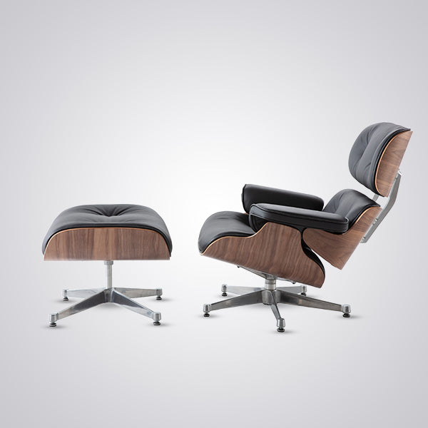 Eames Inspired Mid-Century Lounge Chair & Ottoman – Walnut Wood & Tan Brown | Luxe Furnishes