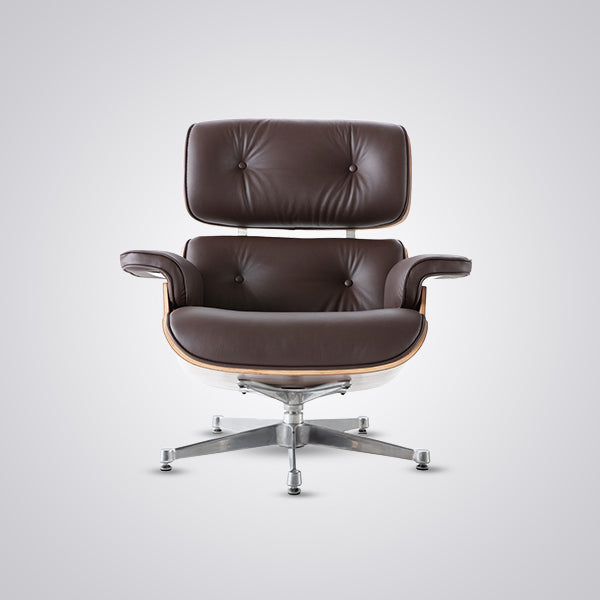 Eames Inspired Mid-Century Lounge Chair & Ottoman - Walnut Wood & Chocolate Brown