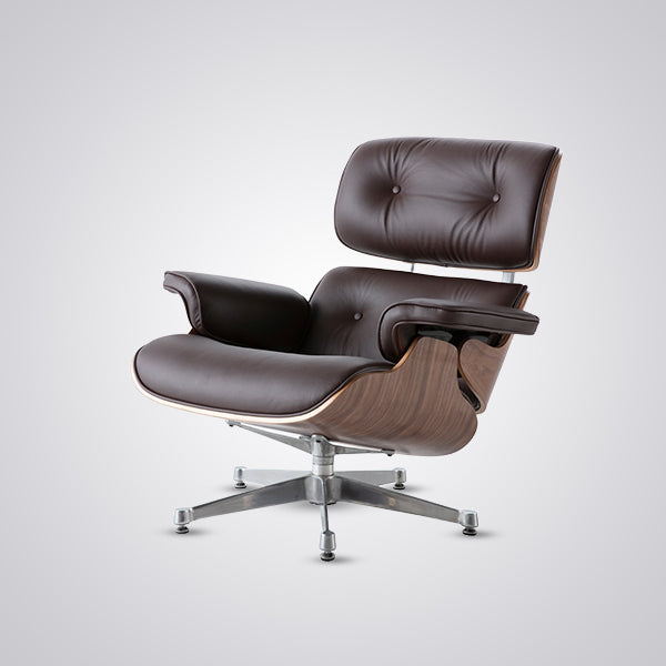 Eames Inspired Mid-Century Lounge Chair & Ottoman - Walnut Wood & Chocolate Brown
