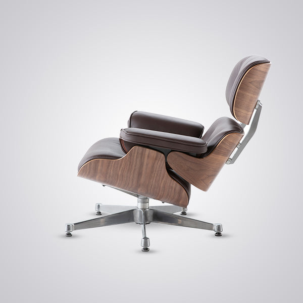 Eames Inspired Mid-Century Lounge Chair & Ottoman - Walnut Wood & White
