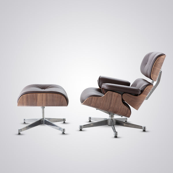 Eames Inspired Mid-Century Lounge Chair & Ottoman - Walnut Wood & White