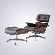 Eames Inspired Mid-Century Lounge Chair & Ottoman - Walnut Wood & Chocolate Brown
