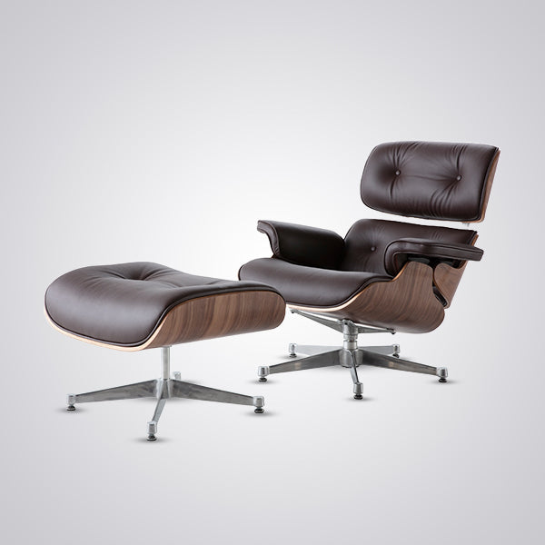 Eames Inspired Mid-Century Lounge Chair & Ottoman - Walnut Wood & Chocolate Brown
