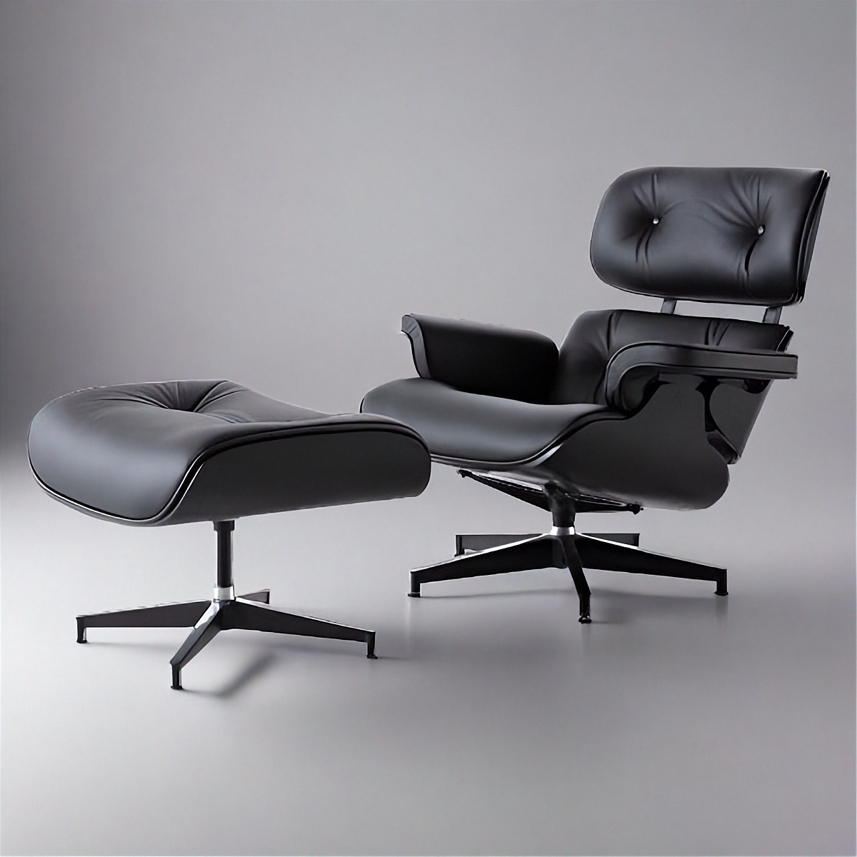 Charles Eames Inspired Iconic Style Lounge Chair & Ottoman - All Black & Ebony Ash Wood