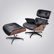Eames Inspired Mid-Century Lounge Chair & Ottoman - Walnut Wood & Chocolate Brown