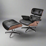 Eames Inspired Mid-Century Lounge Chair & Ottoman – Walnut Wood & Tan Brown | Luxe Furnishes