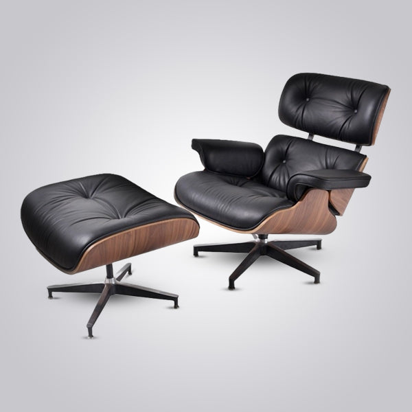 Eames Inspired Mid-Century Lounge Chair & Ottoman - Walnut Wood & White