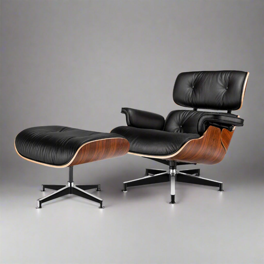 Charles Eames Style XL Version Lounge Chair & Ottoman – Rosewood, Black & White