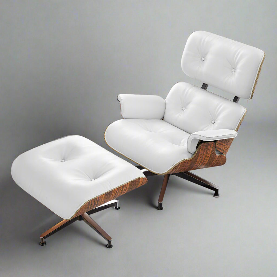 Charles Eames Style XL Version Lounge Chair & Ottoman – Rosewood, Black & White