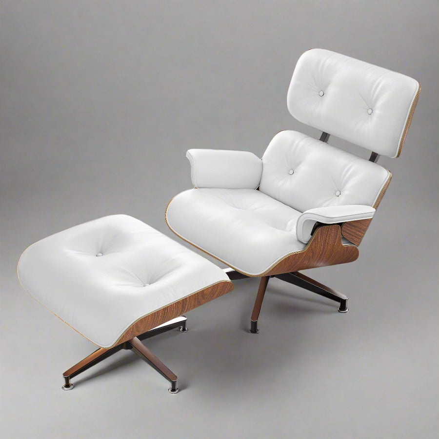 Charles Eames Style XL Version Lounge Chair & Ottoman - Walnut wood Black & White