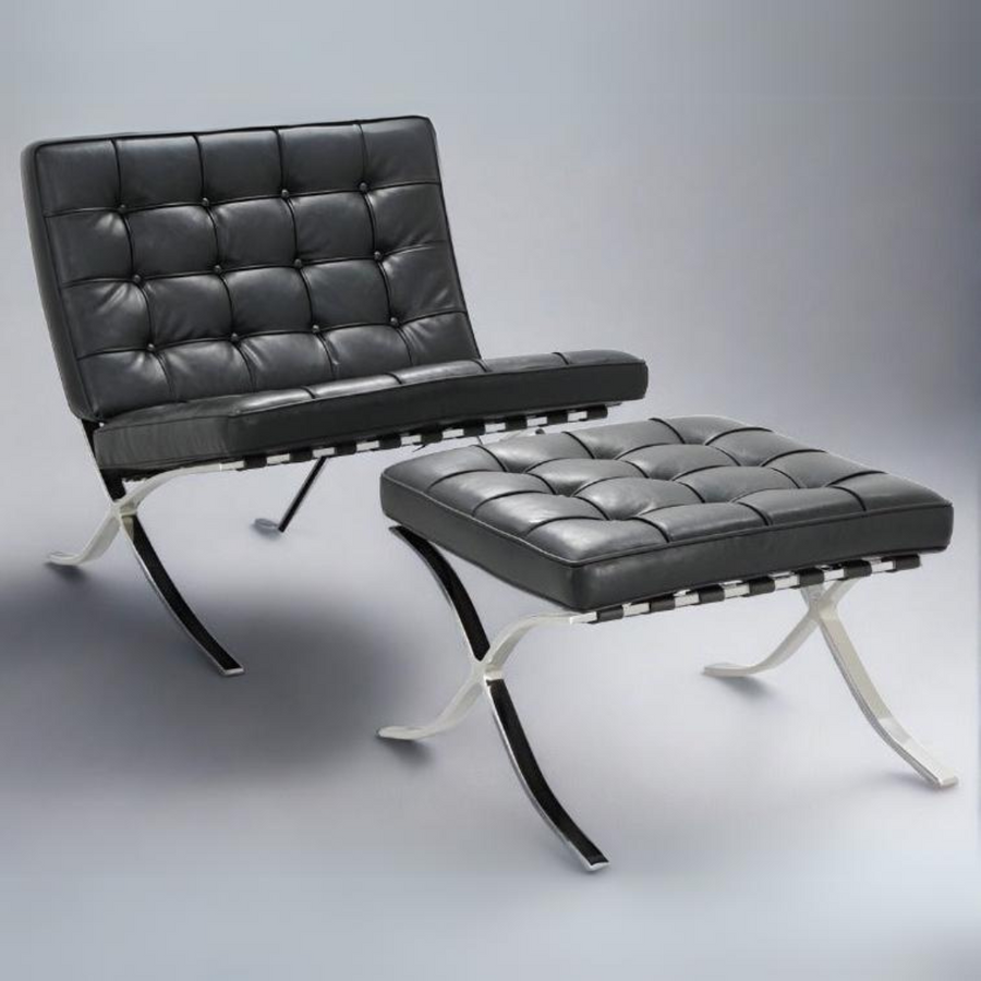 Mies Barcelona Pavilion Chair with Footrest | Tan Brown