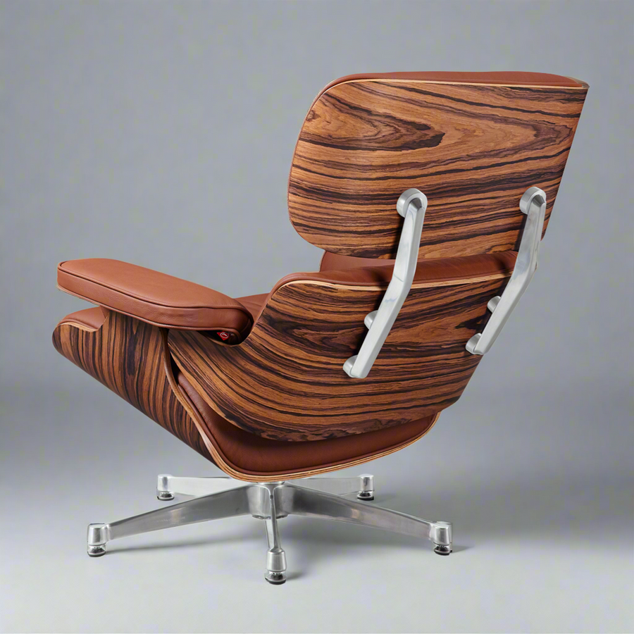 Eames Inspired Iconic Style Lounge Chair & Ottoman in Rose Wood Chocolate Brown