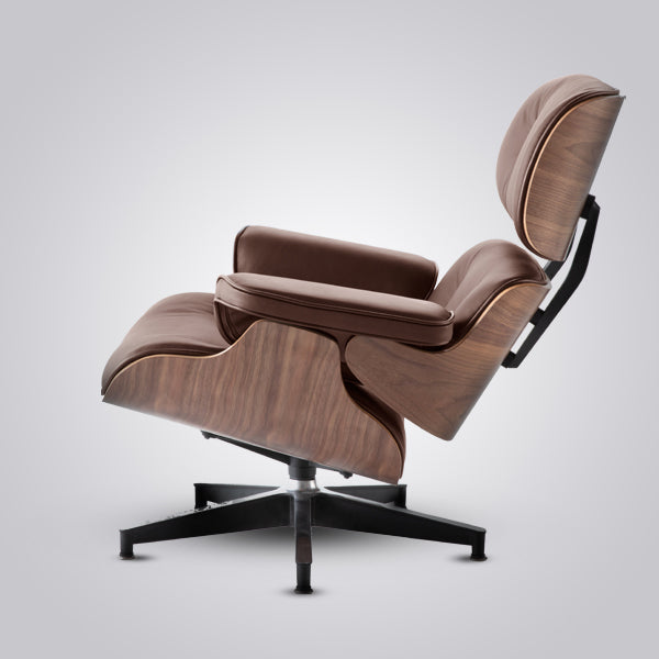 Eames Inspired Mid-Century Lounge Chair & Ottoman - Walnut Wood & White