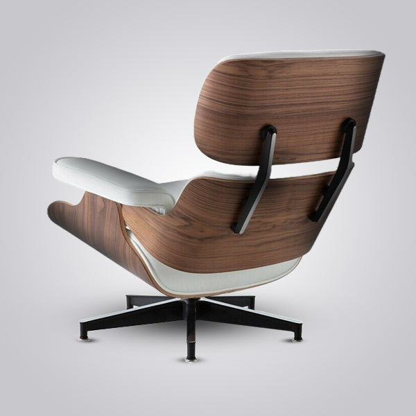 Eames Inspired Mid-Century Lounge Chair & Ottoman - Walnut Wood & White