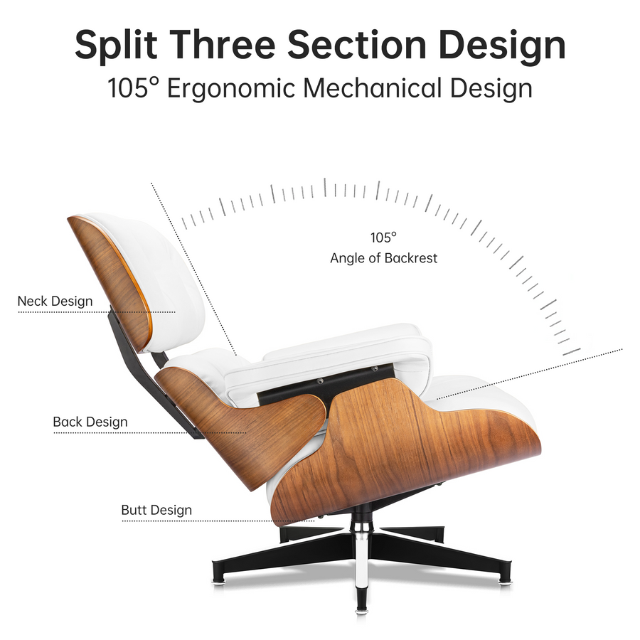 Charles Eames Style XL Version Lounge Chair & Ottoman - Walnut wood Black & White