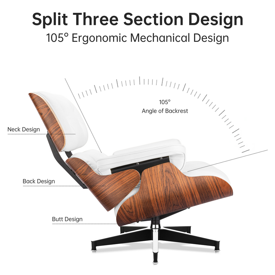 Charles Eames Style XL Version Lounge Chair & Ottoman – Rosewood, Black & White