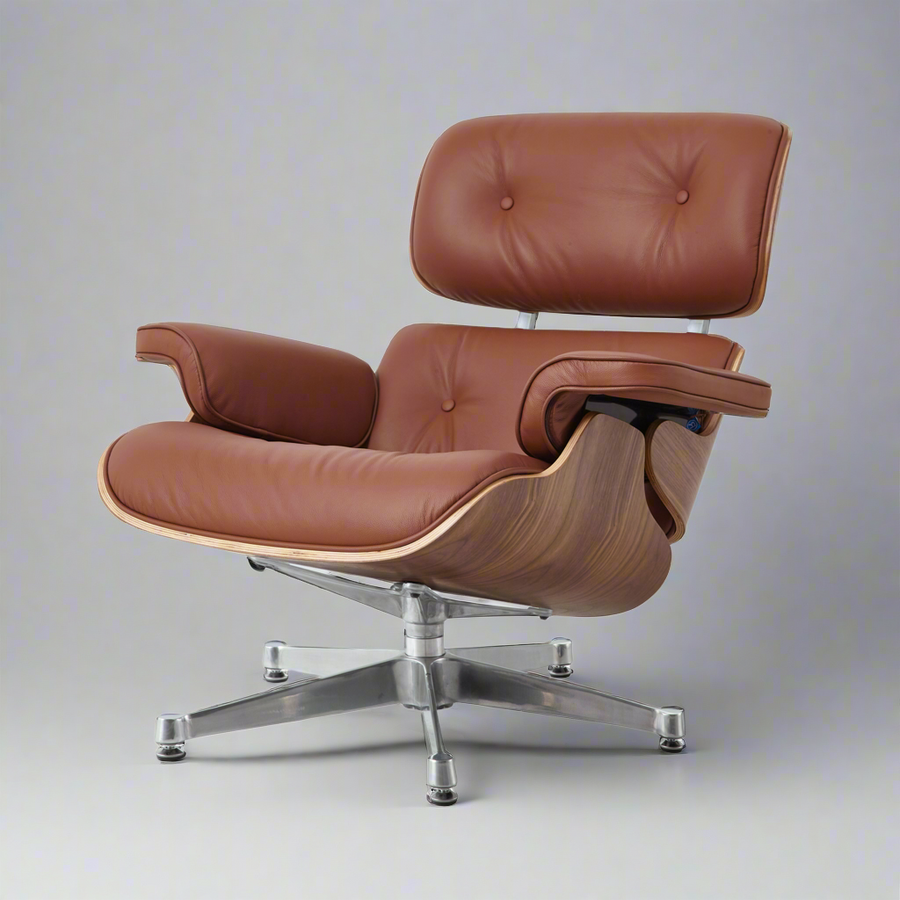 Eames Inspired Mid-Century Lounge Chair & Ottoman – Walnut Wood & Tan Brown | Luxe Furnishes