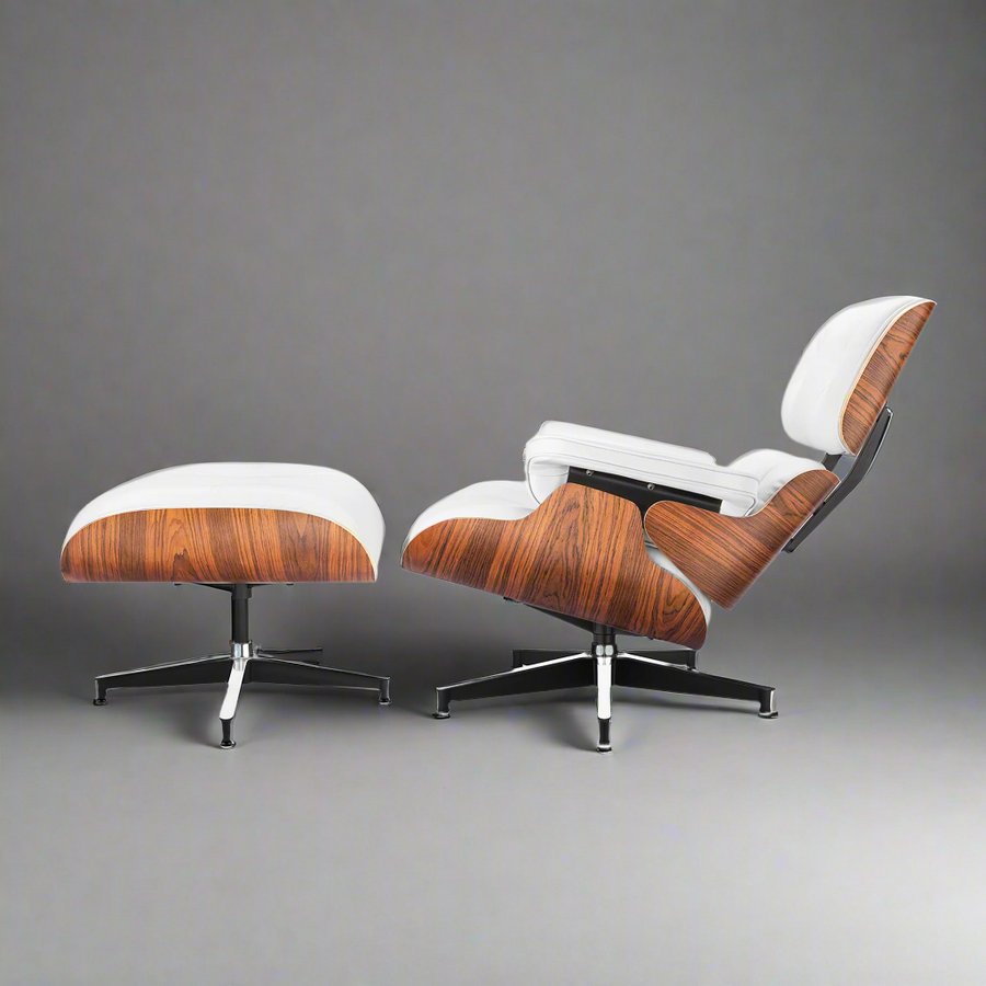 Charles Eames Style XL Version Lounge Chair & Ottoman – Rosewood, Black & White