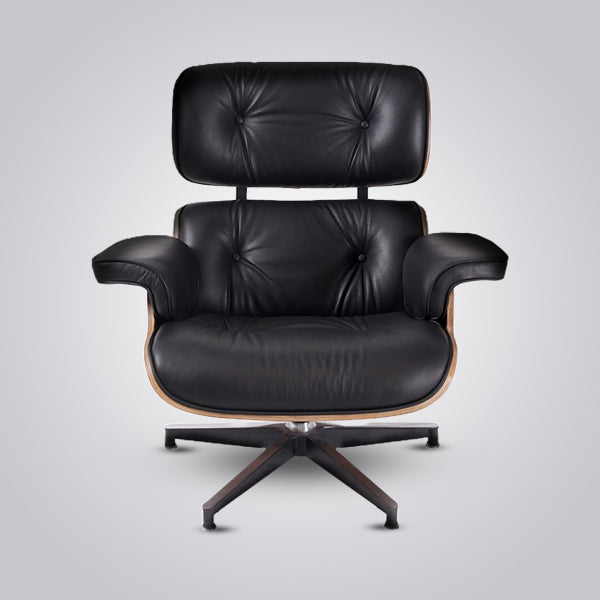 Eames Inspired Mid-Century Lounge Chair & Ottoman - Walnut Wood & Chocolate Brown