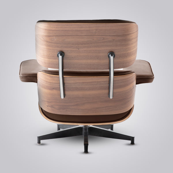Eames Inspired Mid-Century Lounge Chair & Ottoman - Walnut Wood & Chocolate Brown