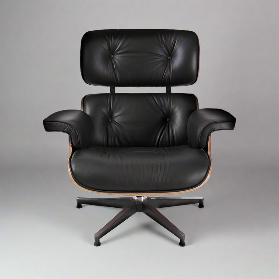 Eames Inspired Mid-Century Lounge Chair & Ottoman – Walnut Wood & Tan Brown | Luxe Furnishes