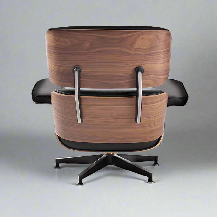 Charles Eames Style XL Version Lounge Chair & Ottoman - Walnut wood Black & White