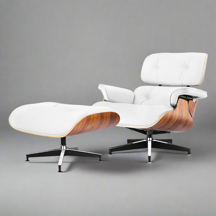 Charles Eames Style XL Version Lounge Chair & Ottoman – Rosewood, Black & White
