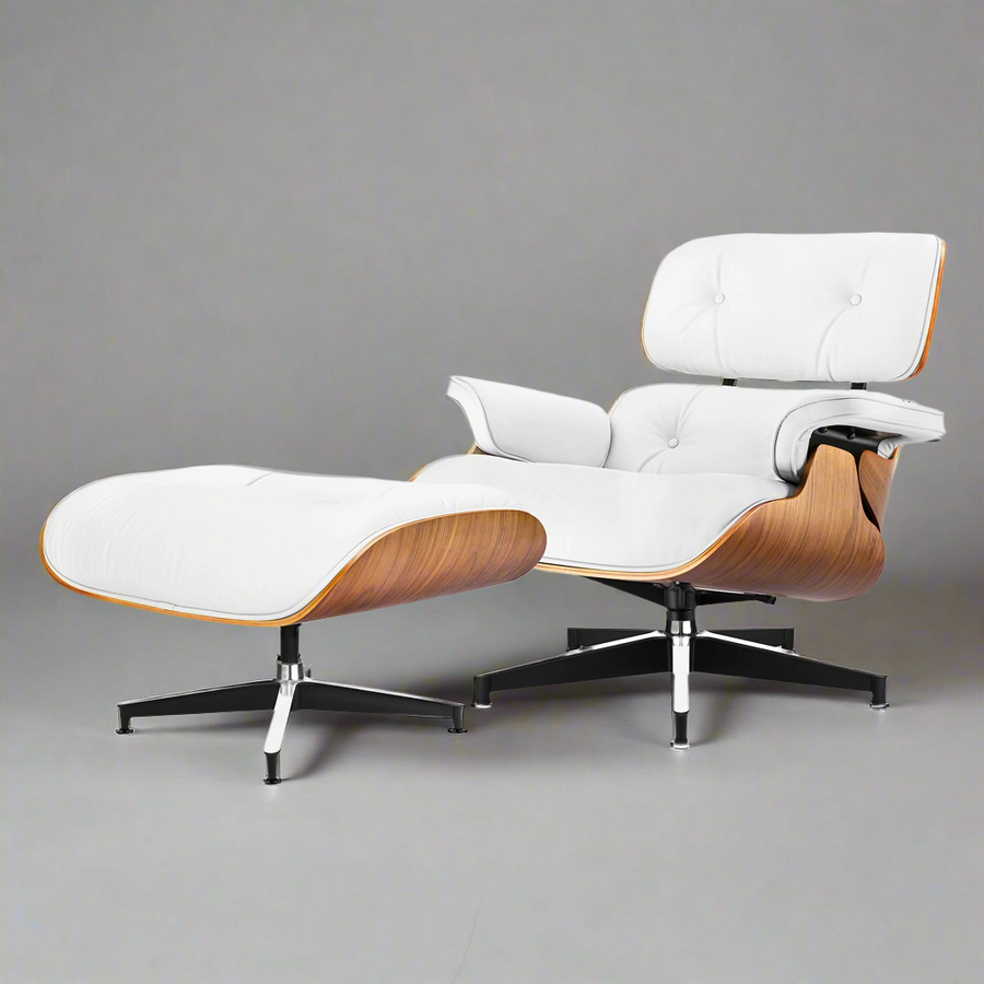 Charles Eames Style XL Version Lounge Chair & Ottoman - Walnut wood Black & White