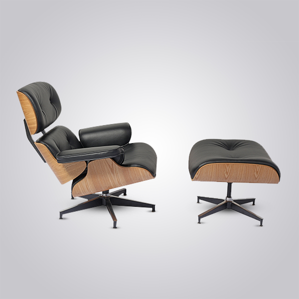 Eames Inspired Mid-Century Lounge Chair & Ottoman - Ash Wood & Black
