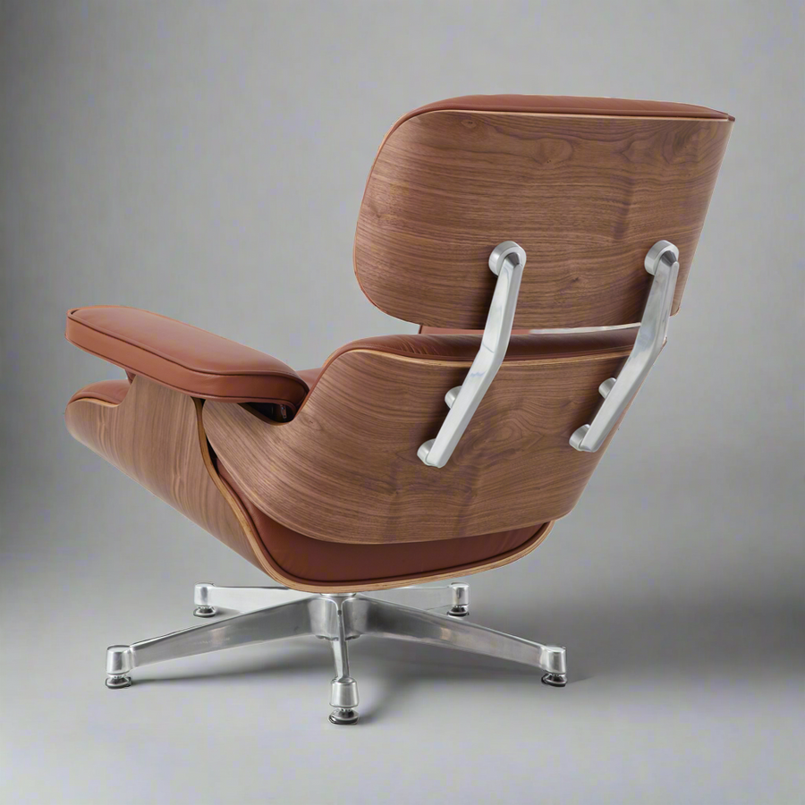 Eames Inspired Mid-Century Lounge Chair & Ottoman – Walnut Wood & Tan Brown | Luxe Furnishes