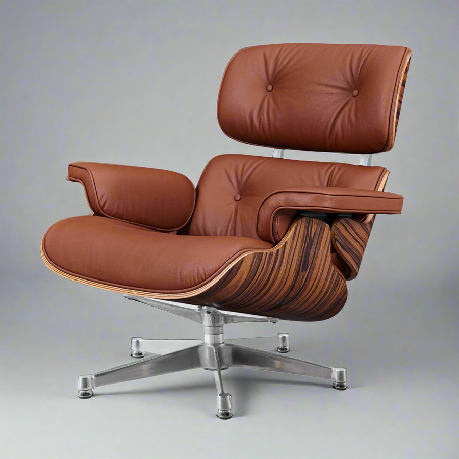 Eames Inspired Iconic Style Lounge Chair & Ottoman in Rose Wood Chocolate Brown