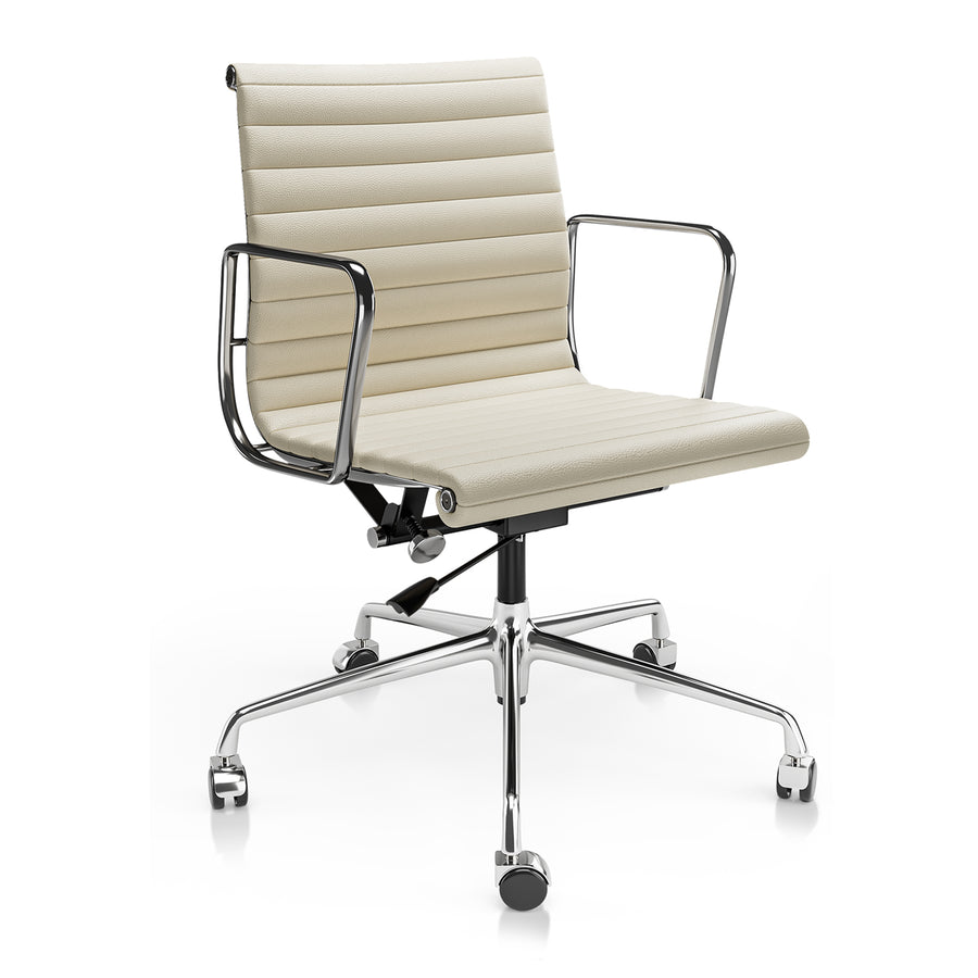 Eames Style Thin Pad Office Chair EA 117 - Ribbed Low Back, Brown Leather