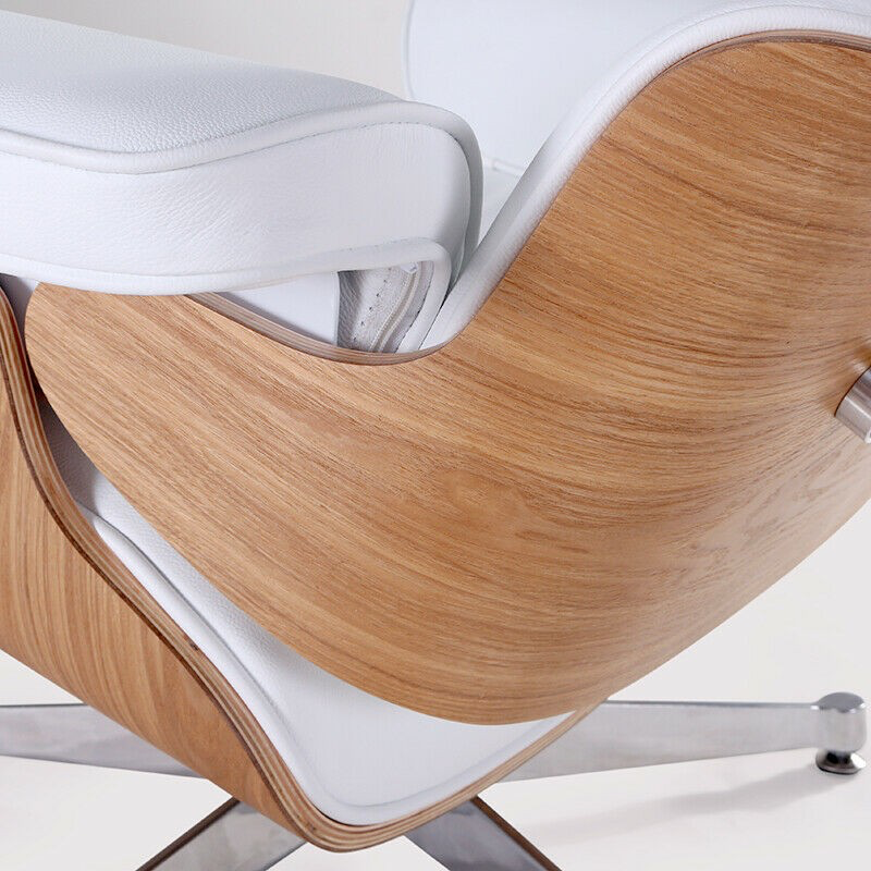 Eames Inspired Mid-Century Iconic Lounge Chair & Ottoman in Ash Wood and White