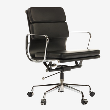 Eames Style Low Back Office Chair EA217 - Soft Pad Comfort, Black Leather