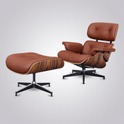 Charles Eames Inspired Iconic Style Lounge Chair & Ottoman - Rose Wood & White