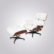 Charles Eames Inspired Iconic Style Lounge Chair & Ottoman - Rose Wood & White