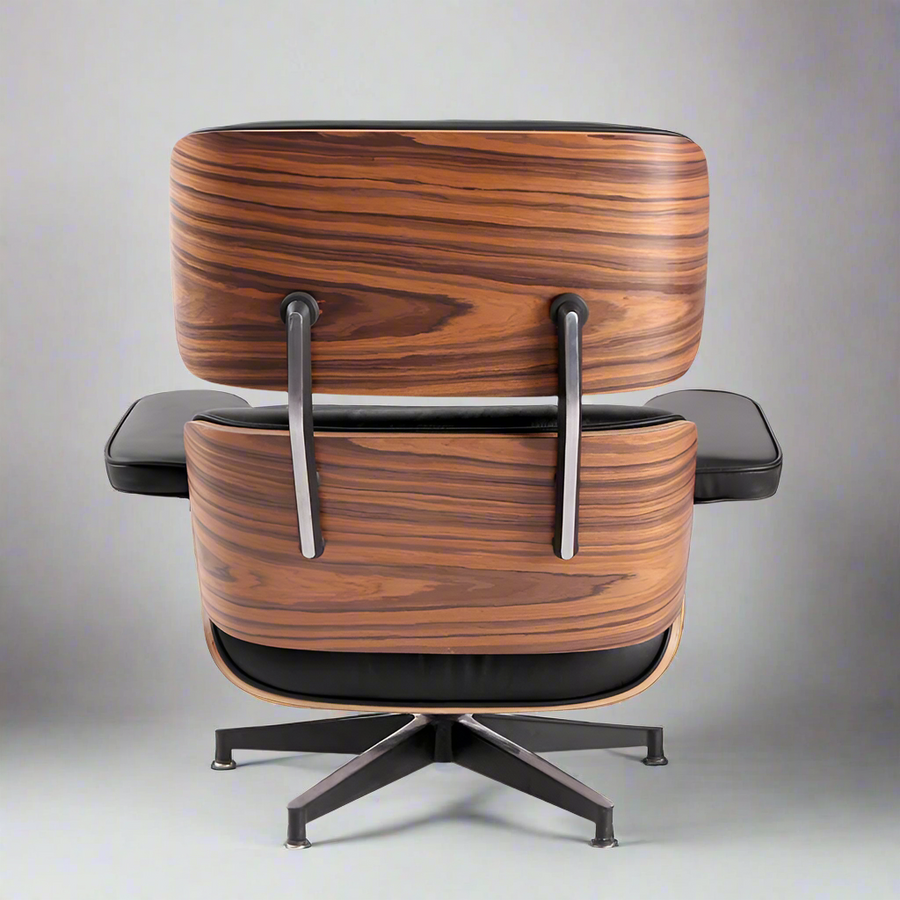 Eames Inspired Mid-Century Iconic Lounge Chair & Ottoman in Rose Wood and Black
