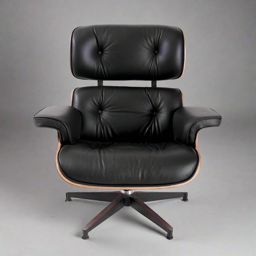Eames Inspired Mid-Century Iconic Lounge Chair & Ottoman in Rose Wood and Black