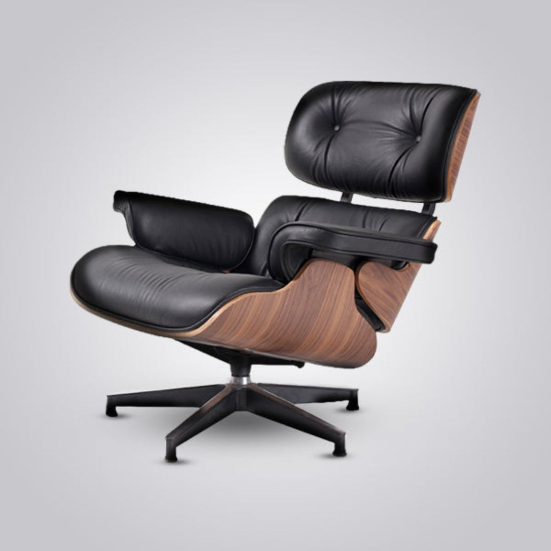 Title
Charles Eames Inspired Mid-Century Iconic Lounge Chair & Ottoman in Walnut Wood and Black