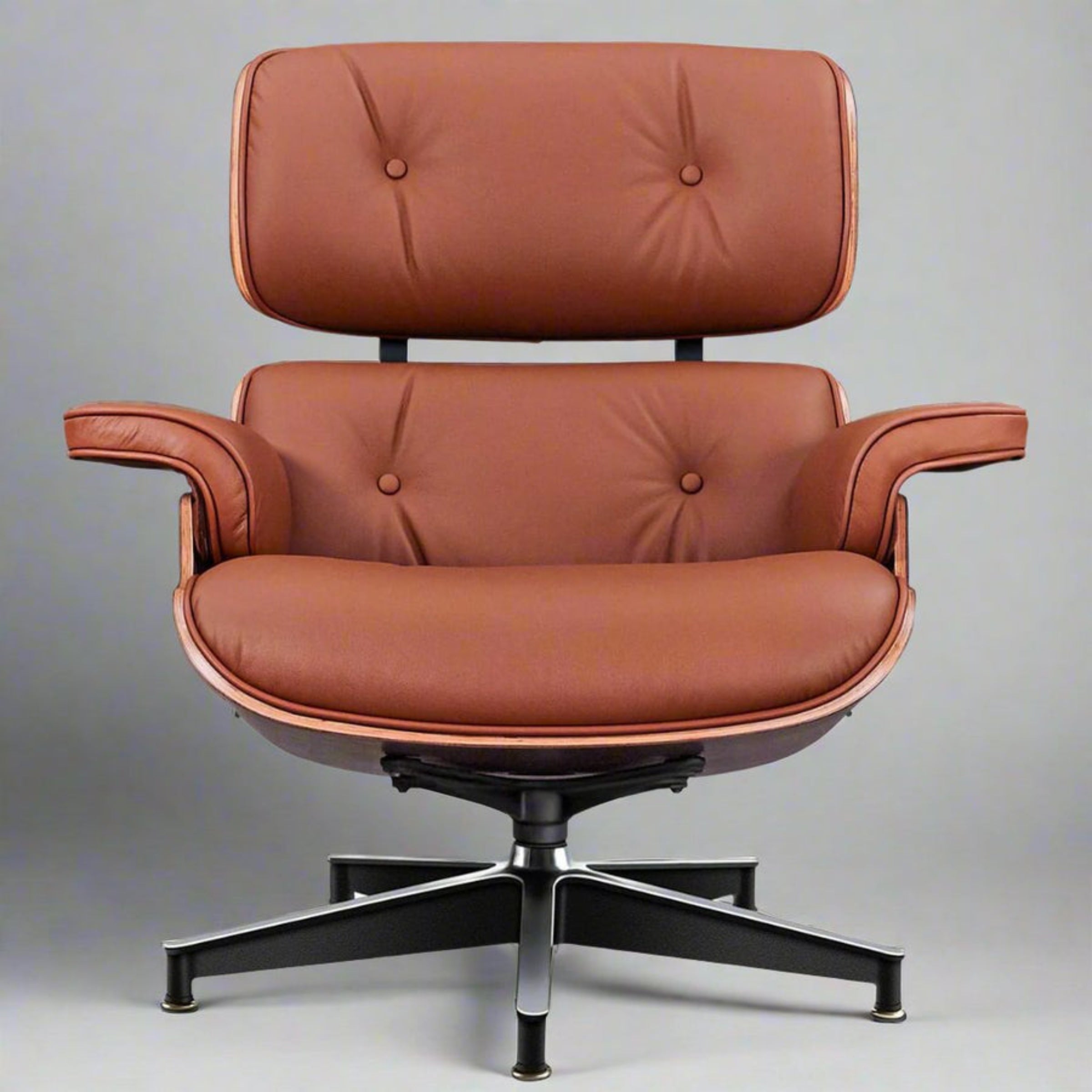 Charles Eames Inspired Mid-Century Iconic Lounge Chair & Ottoman in Walnut Wood and Black