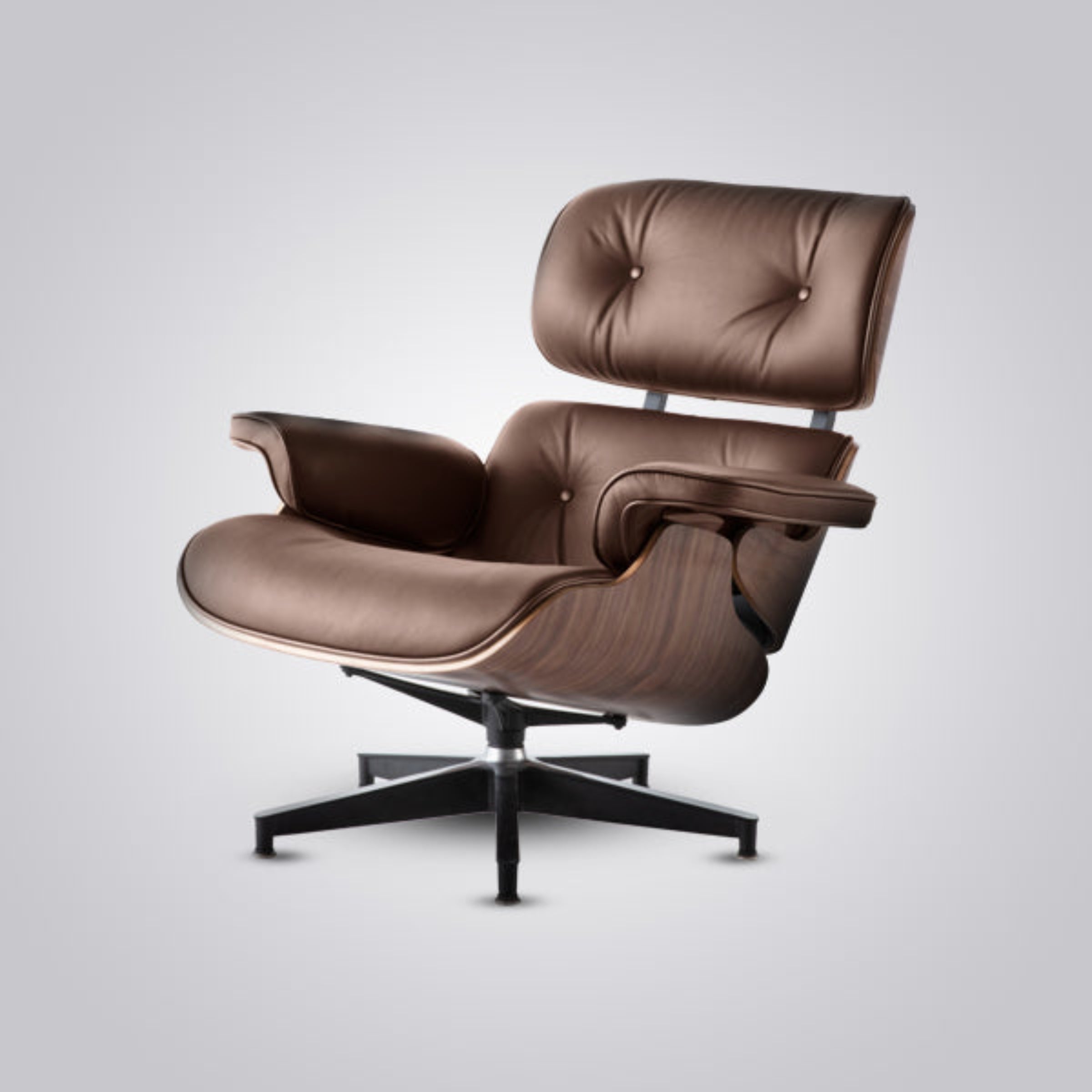 Charles Eames Inspired Mid-Century Iconic Lounge Chair & Ottoman in Walnut Wood and Black