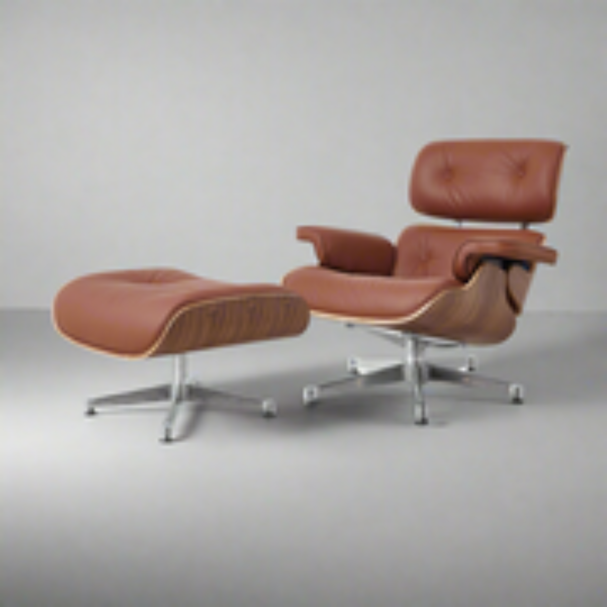 Charles Eames Inspired Mid-Century Iconic Lounge Chair & Ottoman in Walnut Wood and Black