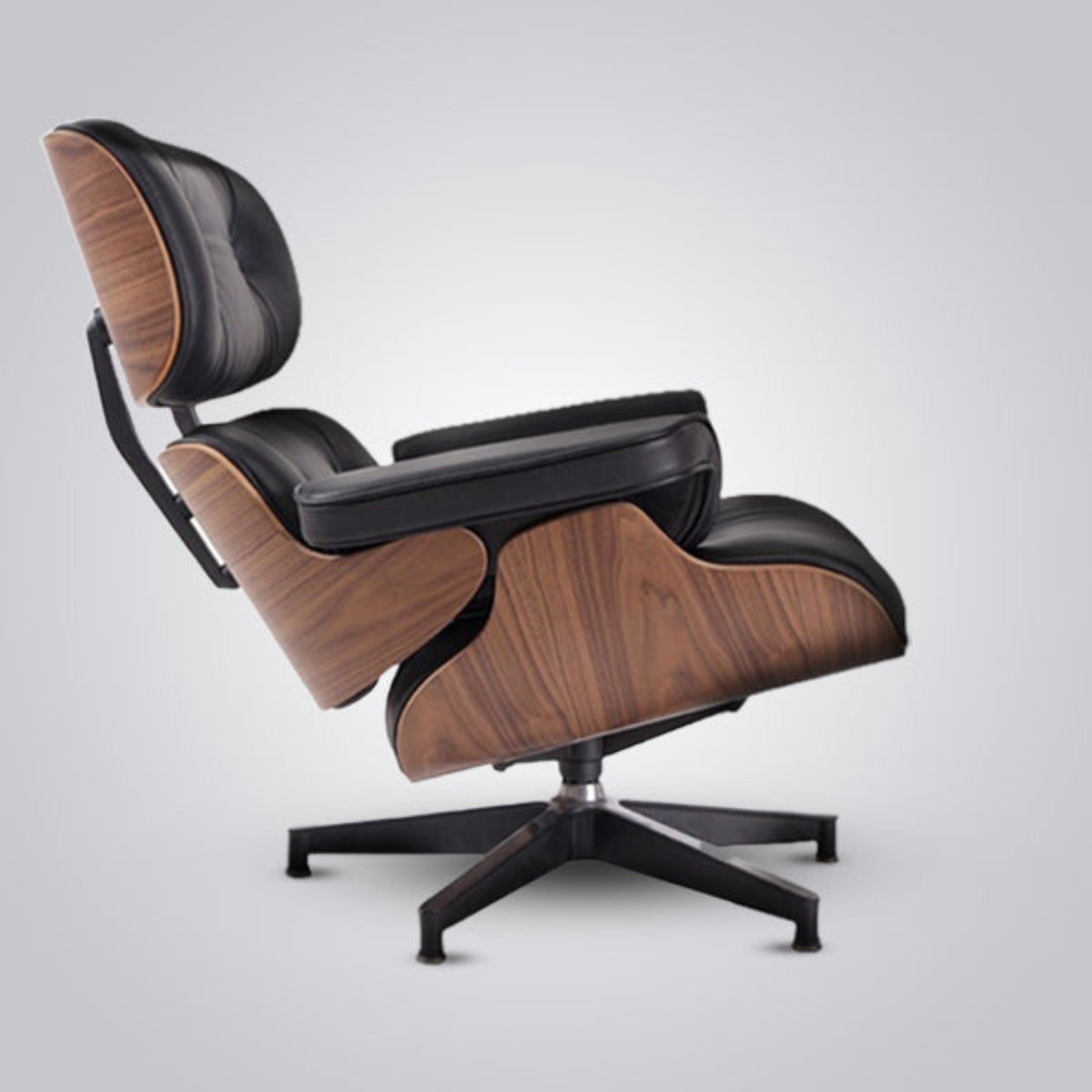 Charles Eames Inspired Mid-Century Iconic Lounge Chair & Ottoman in Walnut Wood and Black
