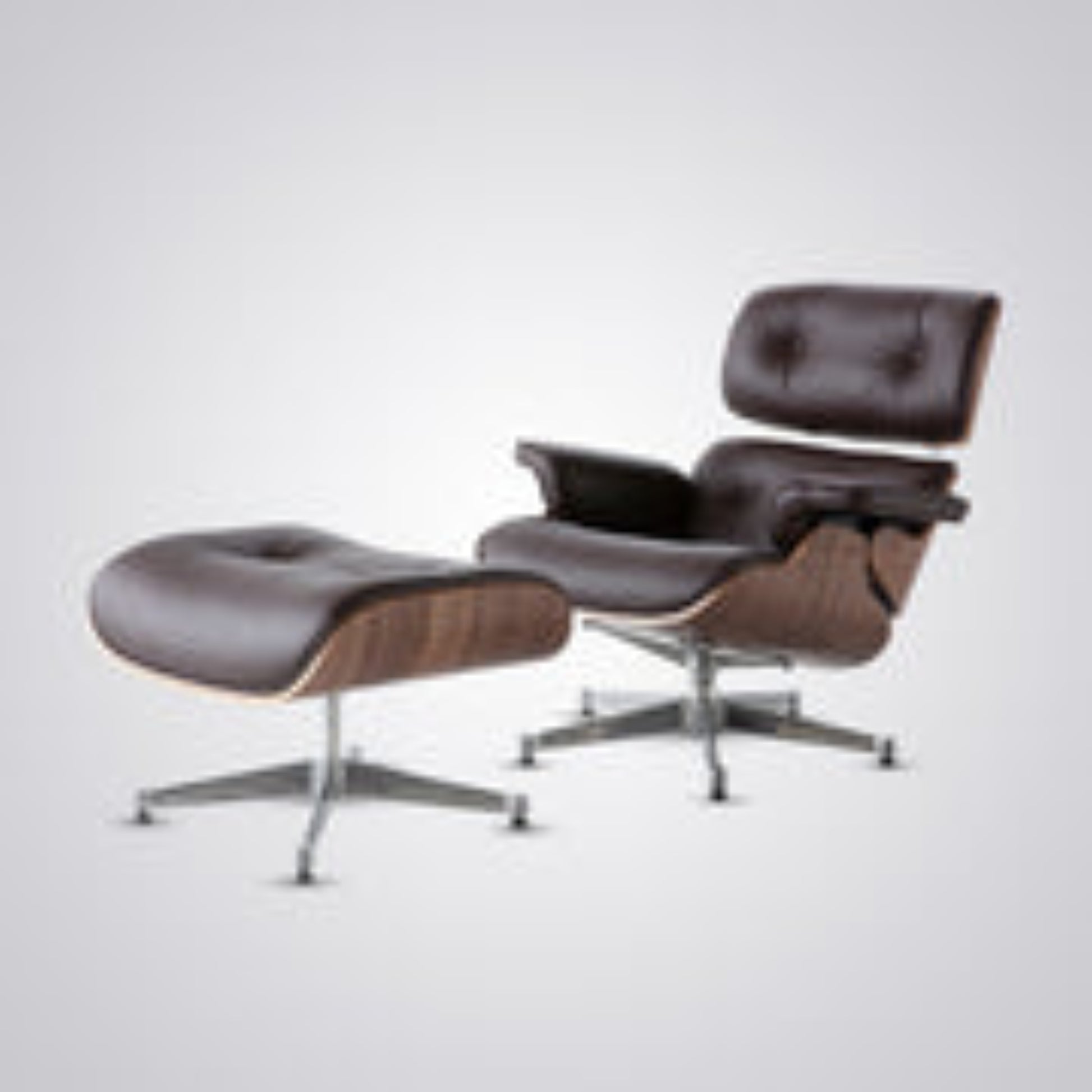 Charles Eames Inspired Mid-Century Iconic Lounge Chair & Ottoman in Walnut Wood and Black