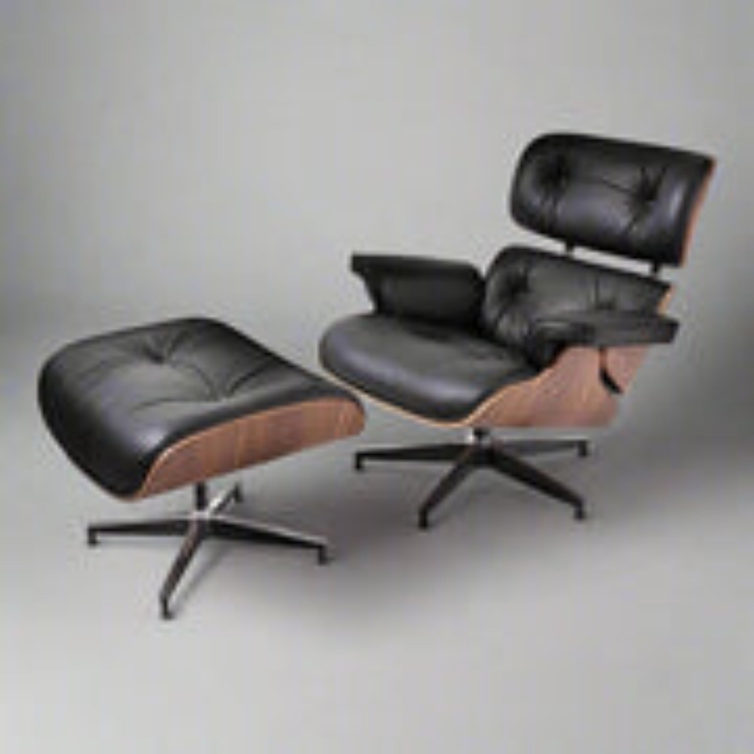 Charles Eames Inspired Mid-Century Iconic Lounge Chair & Ottoman in Walnut Wood and Black