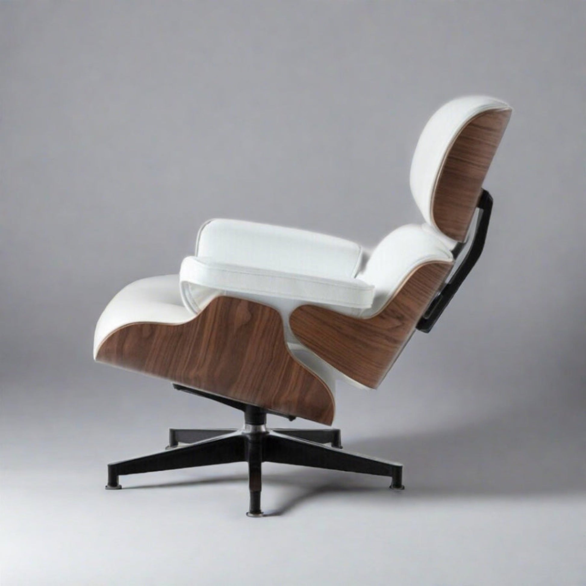 Charles Eames Inspired Mid-Century Iconic Lounge Chair & Ottoman in Walnut Wood and Black
