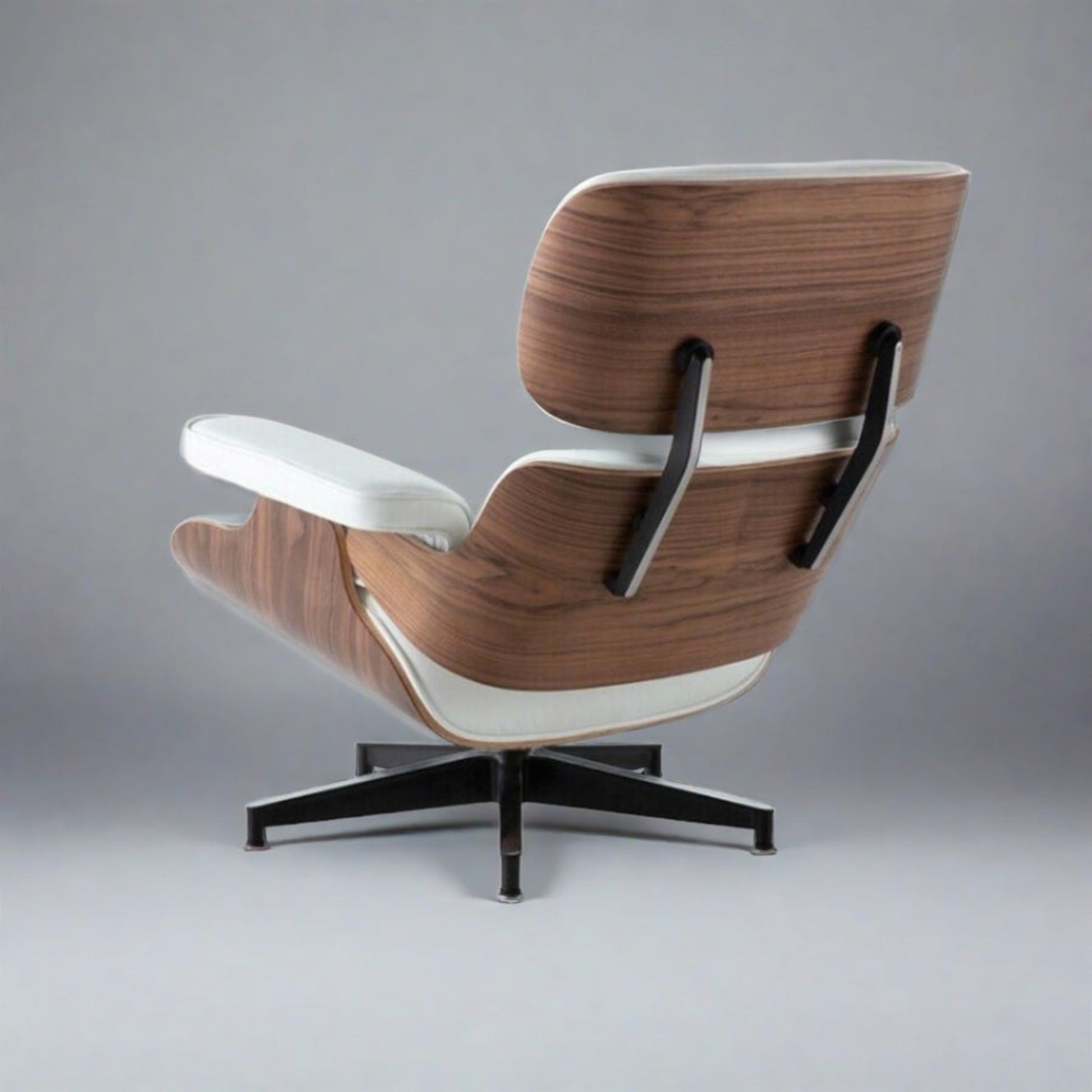 Charles Eames Inspired Mid-Century Iconic Lounge Chair & Ottoman in Walnut Wood and Black